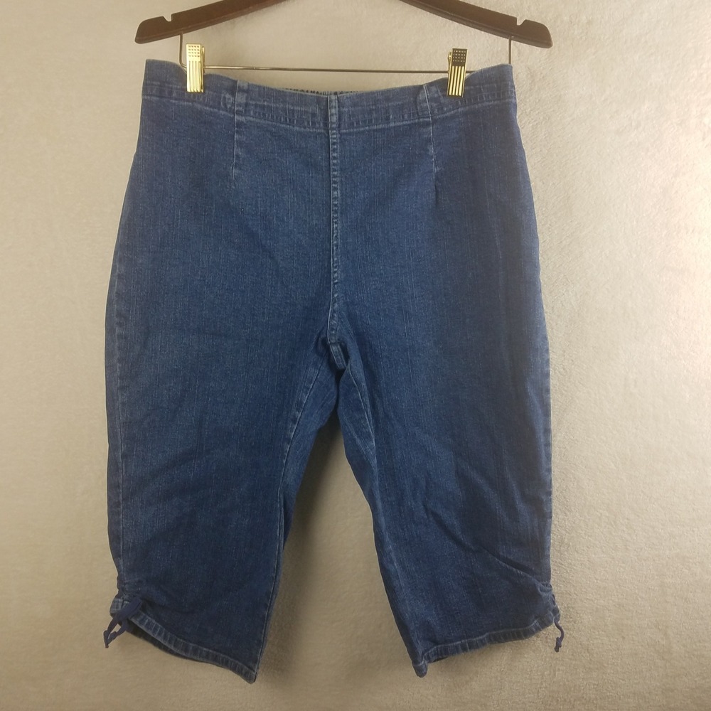 Croft & Barrow Stretch Denim Capri Pants Blue‎ Elastic Waist Tie Hem 14P NWT